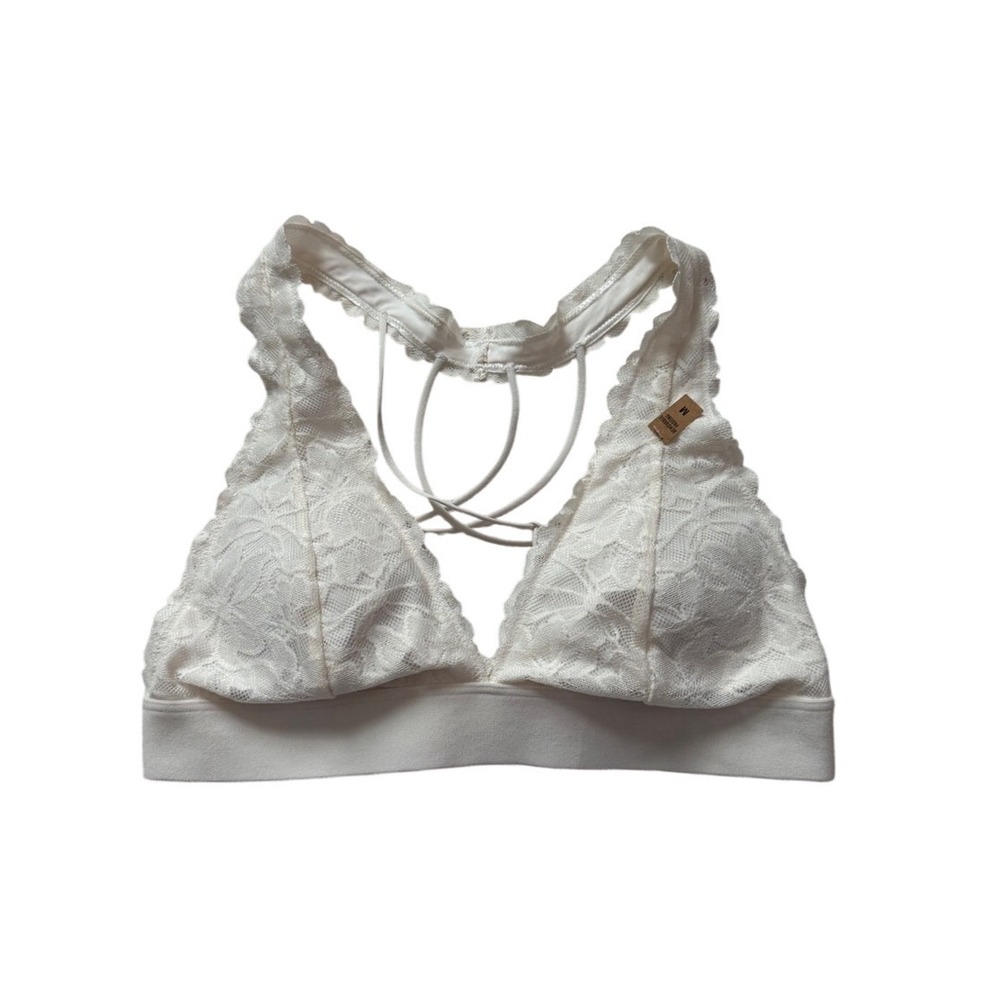 NWT PINK Victoria's Secret White Floral Lace Strappy Bralette M Boho Clean Girl